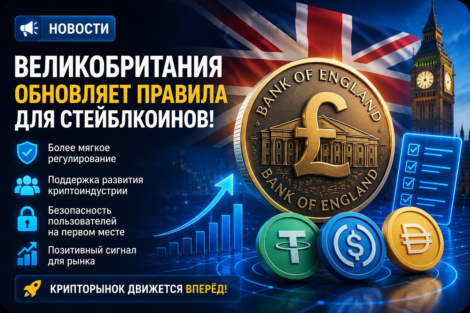 Великобритания делает шаг навстречу криптовалютам: новые правила для стейблкоинов