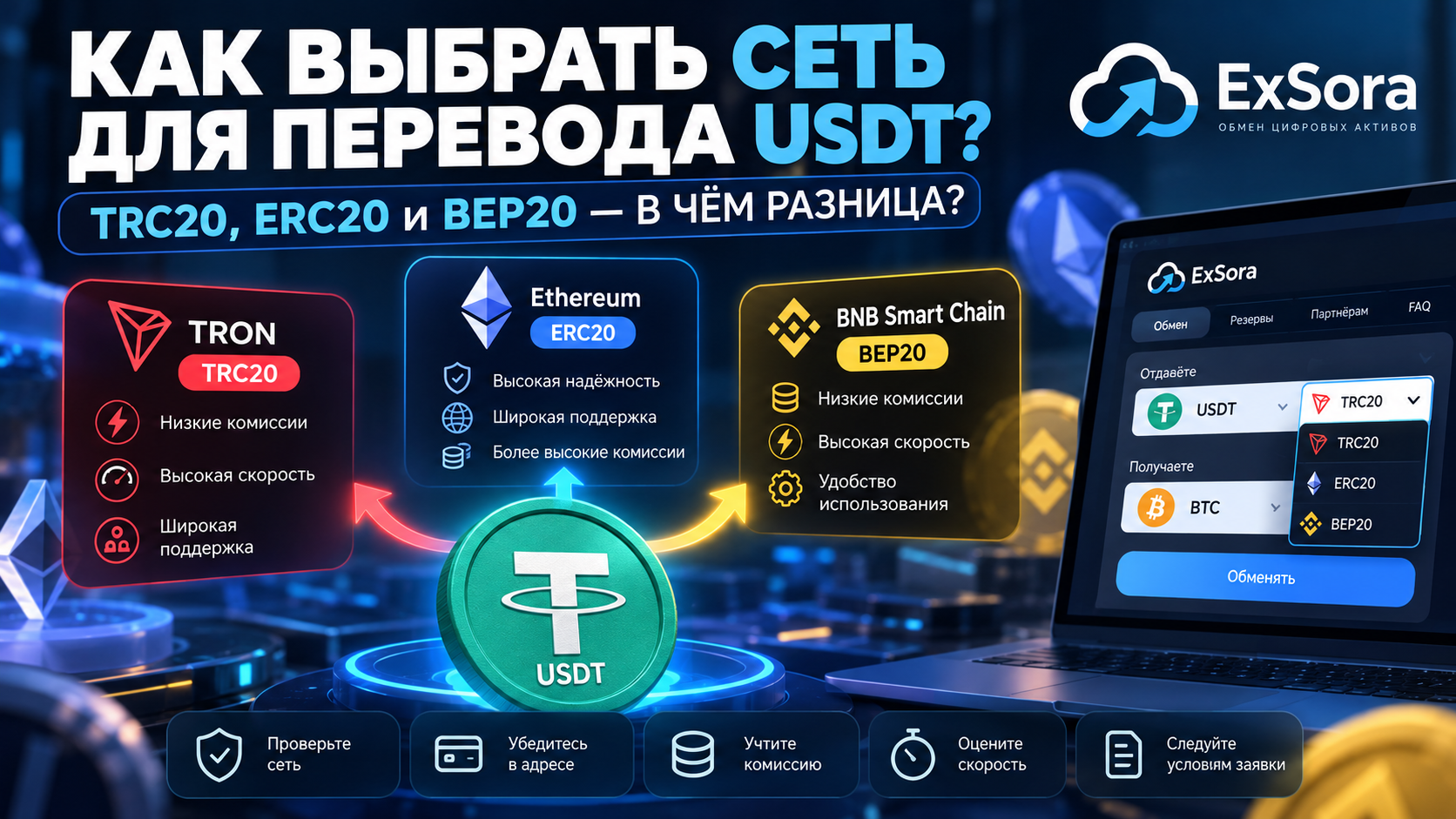 Как выбрать сеть для перевода USDT: TRC20, ERC20 и BEP20 — в чём разница?